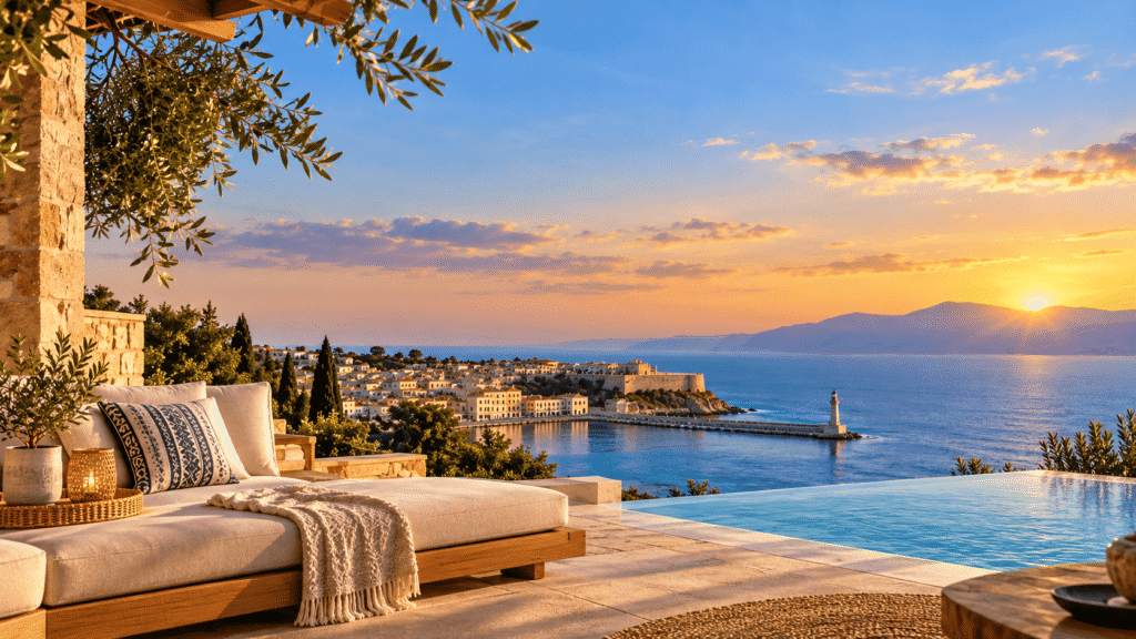Book Rethymno – τουριστική εικόνα με θέα στο Ρέθυμνο και τη θάλασσα